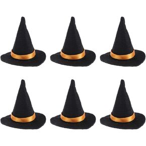 6pcs Mini Felt Witch Hats Handmade Wine Bottle Decor for Halloween Party Favors DIY Hair Accessories Crafts (Red)