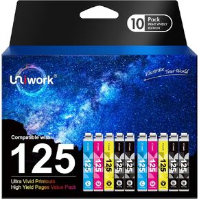 Uniwork Remanufactured Ink Cartridge Replacement for Epson 125 T125 use for NX125 NX127 NX130 NX230 NX420 NX530 NX625 Workforce 320 323 325 520 Printer Tray (4 Black 2 Cyan 2 Magenta 2 Yellow 10 Pack