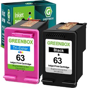 GREENBOX 63 Ink Cartridges Combo Pack Replacement for HP 63 63 Ink Cartridge Black and Color for Envy 4512 4520 Officejet 3830 4650 5255 Deskjet 1112 3634 3632 3639 Printer Ink 63, 2 Pack 63 Ink