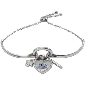 سوار بولو Alex and Ani Protection Multicharm القابل للتبديل: فضي من الفولاذ المقاوم للصدأ: أزرق