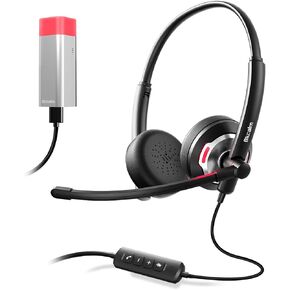 Wired Headset with Busylight Indicator, Noise Canceling Headphones with Microphone/Status Light, USB Black On-Ear Computer Headset with in-line Control for Work/Call Center/Home/Hybrid Office