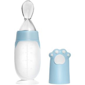 Baby Spoons, Silicone Baby Food Dispensing Spoon, Squeeze Feeding Spoon with Cartoon Dust Cover, 4 oz. (Blue) in Kuwait