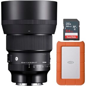 Sigma 85mm f/1.4 DG DN Art Lens for L Mount Bundle with 1TB USB 3.0 External Portable Hard Drive and 64GB Ultra SDXC UHS-I Memory Card (3 Items)