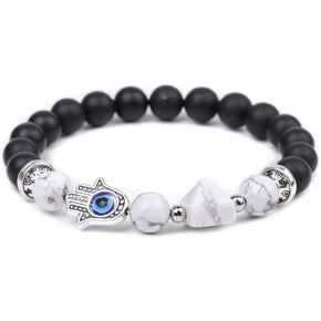 Natural Healing Crystal Stretch Beaded Bracelet, Evil Eye Pyramid Chakra Bracelet Healing Stone Handmade Bracelet for Women