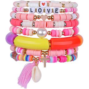Ornaland Heishi Stretch Bracelets for Women Men Surfer Stackable Stretch Bracelets Preppy Bracelets Bohemia Summer Beach Jewelry