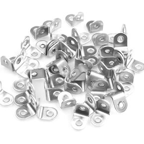Eliseo 50 Pack Stainless Steel 90 Degree Angle L Shaped Bracket,Corner Brace Joint Bracket Fastener, 20mm x 20mm x 16mm, Silver Tone, Round End, 2 Holes- Metal