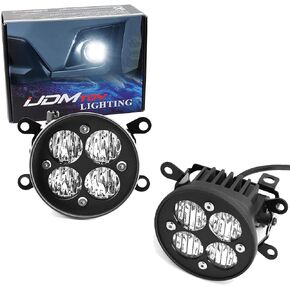 iJDMTOY Clear Lens 24W High Power LED Wide Angle SAE Flood Beam Fog Light Kit w/Built-On Mounting Brackets Compatible With Subaru WRX STI XV Crosstrek Impreza BRZ Forester, etc