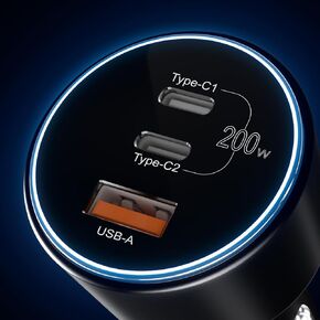 USB C Car Charger Fast Charging 200W, Dual PD 100W Type C Car Charger, PD3.0/QC4.0/PPS Cigarette Lighter Adapter for Phone 15/14/13/12, Galaxy S22/S21 Ultra, MacBook, Laptop etc