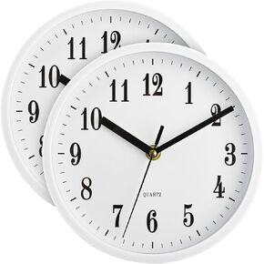 tebery 2 حزمة صامتة غير موقوتة ساعات الحائط الصغيرة البيضاء، 8 بوصة الحديثة الزخرفية التناظرية ساعة الحائط لغرفة المعيشة المنزل مكتب المدرسة in Kuwait