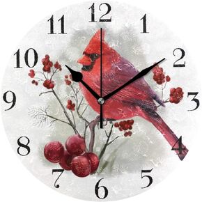susiyo Silent Round Wall Clock Battery Operated Bird Cardinals Acrylic Creative Decorative Wall Clock for Kids Living Room Bedroom Office Kitchen Home Decor