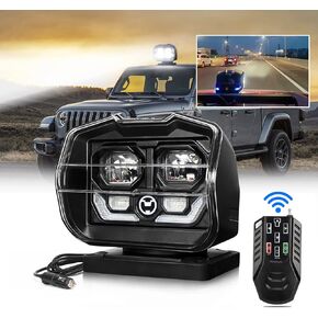 OPP ULITE Wireless Remote Control Led Search Light, 360º Degree Search Spot Work Driving Light, 5000LM 12V 60W Strong Magnetic Base Searchlight for Jeep Offroad SUV Trucks Boat Security Farm Field