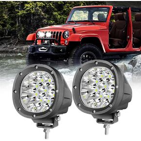ANGU TECH 4In 90W Amber Round LED Offroad Lights, 9000LM Super Bright Fog Driving Lights Kit, Spot Beam Pod Lights for Truck, SUV, ATV, UTV, Jeep Wrangler, Motorcycle (2PCS)