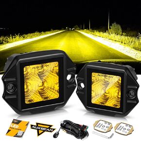 Auxbeam Flush Mount LED Pods, 3.5inch 40W Cube Offroad Backup Light Reverse Light Motorcycle Grill Mount Light White Flood Beam for Truck Jeep SUV 4x4 Grill Mount with Wiring Harness kit