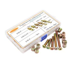 15 Sets Threaded Inserts Nuts and Bolt Assortment kit, Furniture Bolts Barrel Nuts Kit, 5 Sizes(5/16 x 1-1/4''~3''), Carbon Steel (Zinc Plated), Yellow