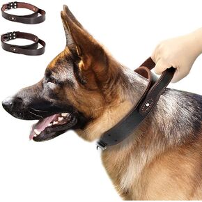 PET ARTIST Genuine Leather Dog Collar Walking & Training Heavy Duty Dog Collar Handle Medium & Large Dogs Neck for 16-20.5''(1.1" Width),Black