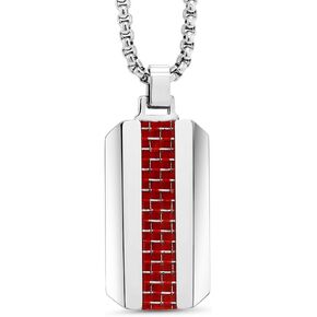 DOG TAG - RED CARBON FIBER TUNGSTEN CARBIDE DOG TAG PENDANT ON BOX CHAIN NECKLACE