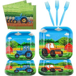 160 Packs Tractor Birthday Party Supplies Farm Tractor Party Decorations Tractor Party Supplies Barnyard Farm Party Decor Farm Tractor Theme Tableware Set - Tractor Plates, Napkins, Forks Serves 40