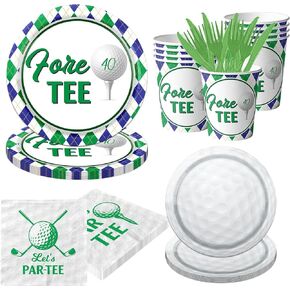 Golf 40th Birthday Party Decorations, 140Pcs Let's Par-Tee Disposable Golf Plates and Napkins Tableware Kit for Sports Theme 40th Birthday Party Favors, Golf Party Supplies
