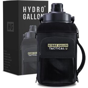 Hydro Gallon® Tactical - Insulated 1 Gallon Water Bottle Jug, Military Grade Sleeve. Large Stainless Steel Vacuum Metal Thermos Growler. Wide mouth, Shoulder Strap, MOLLE, Pockets, Handle. 128oz
