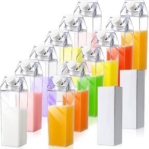 17 oz Milk Carton Water Bottles Plastic Clear Milk Bottles Portable Reusable Leakproof Carton Water Container Juice Tea Jug for Travelling Sports Camping Outdoor Activities (12 Pieces)