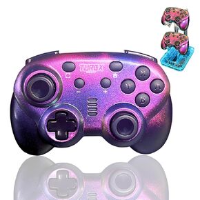 turbX Mini Mate Wireless Gaming Controller, Nintendo Switch & PC Stream, Complimentary Charging Stand w. Glowing Light, 6-Axis Gyro, 3D Joystick