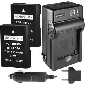 2-Pack of EN-EL14, EN-EL14A Batteries + Battery Charger for Nikon D3500, D3100, D3200, D3300, D3400, D5100, D5200, D5300, D5500, D5600, DF, Coolpix P7000, P7100, P7700, P7800 Cameras