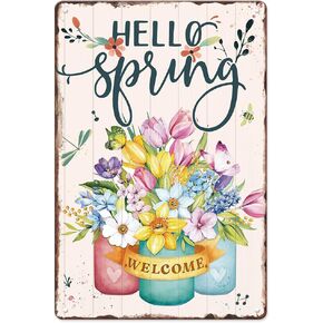 Spring Decorations Spring Wall Decor 2Pcs Vintage Tin Signs, Easter Door Decorations 8x12 Inch Garden Signs