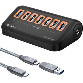 USB Hub 3.0[5Gbps Stable Transfer], iDsonix 7 Ports USB Hub 1.6ft Type A&C 2 Connectors, USB Splitter Extra USB Ports for Laptops,Surface,Xbox,iMac,MacBook,PS5/PS4,Flash Drive,Keyborad,Mouse,Printer
