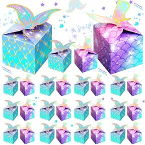 Qilery 24 Pcs Mermaid Candy Box Mermaid Gift Box Mermaid Tail Favor Boxes for Birthday Party Mermaid Party Favors Mermaid Paper Goodie Treat Boxes for Under the Sea Kids Wedding Baby Shower Party