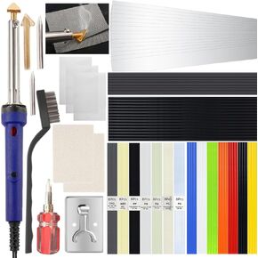 100W Plastic Welding Kit, Plastic Welder Soldering Iron Kit with 121pcs Rods, Professional Surface Repair Tool for Car Bumper with 4 Welding Tips, Patch Net,Hot Iron Stand,Wire Brush,Metal Stand, etc.