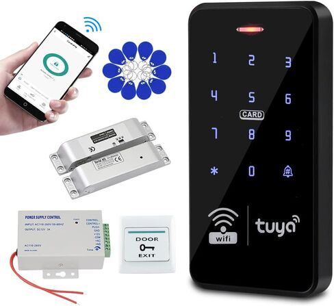 Wifi Tuya Door Access Control System Kit IP68 Waterproof RFID Keyboard 125KHz 13.56MHz Smart Phone APP Unlock + Power Supply +10pcs Keyfobs (without Lock) in Saudi Arabia