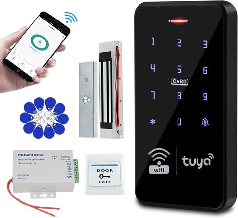Wifi Tuya Door Access Control System Kit IP68 Waterproof RFID Keyboard 125KHz 13.56MHz Smart Phone APP Unlock + Power Supply +10pcs Keyfobs (without Lock) in Saudi Arabia