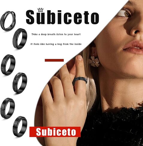 Subiceto 6 Pcs Spinner Rings for Women Stainless Steel Fidget Band Rings Set Moon Star Flower Sand Blast Finish Womens Ring for Stress Relieving Wedding in Saudi Arabia