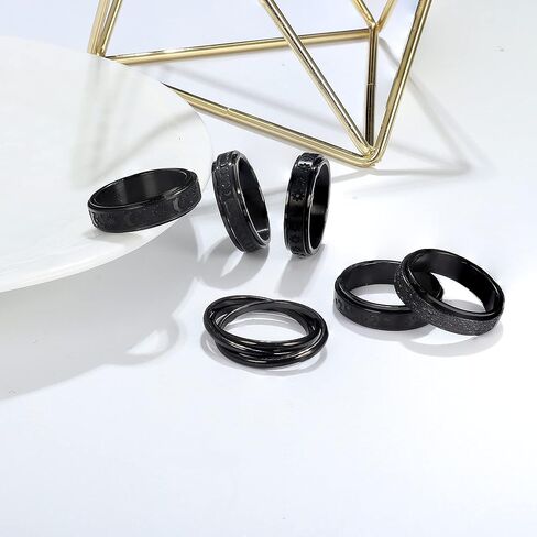 Subiceto 6 Pcs Spinner Rings for Women Stainless Steel Fidget Band Rings Set Moon Star Flower Sand Blast Finish Womens Ring for Stress Relieving Wedding in Saudi Arabia