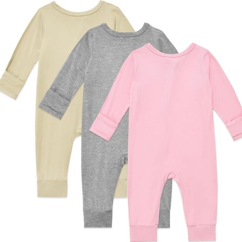 Aablexema Baby Footless Pajamas Rayon 3pcs Unisex Infant Zipper Romper with Mitten Cuffs Sleep Play PJs in Saudi Arabia