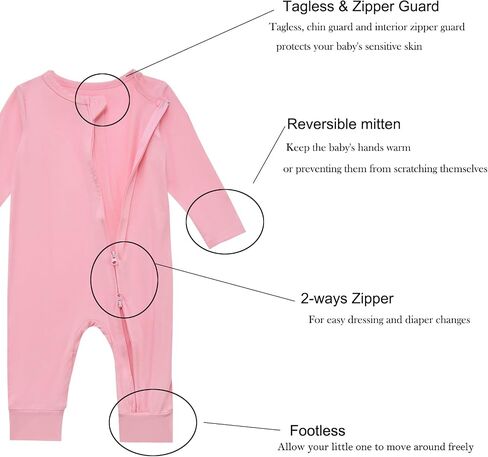 Aablexema Baby Footless Pajamas Rayon 3pcs Unisex Infant Zipper Romper with Mitten Cuffs Sleep Play PJs in Saudi Arabia