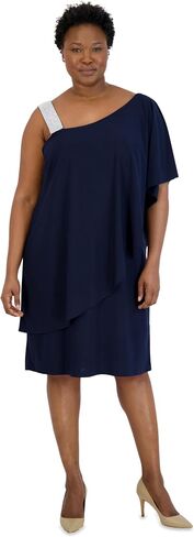 R&M Richards Womens Plus One Shoulder Embellished Cocktail and Party Dress in Saudi Arabia