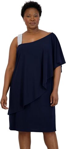 R&M Richards Womens Plus One Shoulder Embellished Cocktail and Party Dress in Saudi Arabia