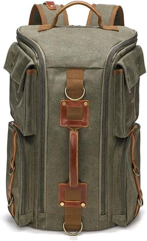 peacechaos Men's Waterproof Canvas Laptop Backpack Rucksack Travel Hiking Outdoor Sports Bag (Army Green) in Saudi Arabia