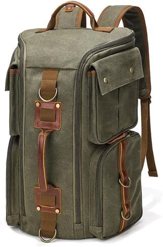 peacechaos Men's Waterproof Canvas Laptop Backpack Rucksack Travel Hiking Outdoor Sports Bag (Army Green) in Saudi Arabia