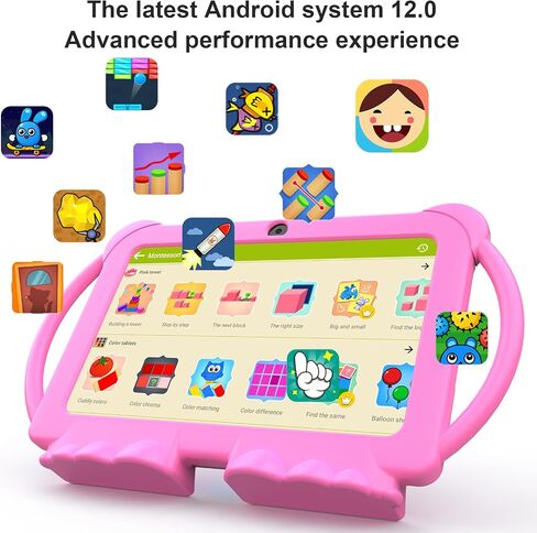 Kids Tablet, 7 inch Android Tablet for Kids, 4GB RAM 32GB ROM 1TB Expand, Toddler Tablets with Parental Control, IPS Screen, Dual Camera, Educational, Games, Shockproof Case for Boys/Girls (Pink) in Kuwait