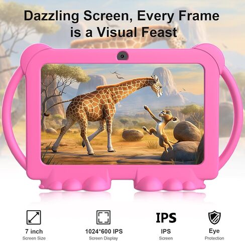 Kids Tablet, 7 inch Android Tablet for Kids, 4GB RAM 32GB ROM 1TB Expand, Toddler Tablets with Parental Control, IPS Screen, Dual Camera, Educational, Games, Shockproof Case for Boys/Girls (Pink) in Kuwait