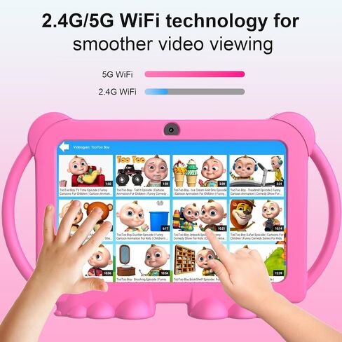 Kids Tablet, 7 inch Android Tablet for Kids, 4GB RAM 32GB ROM 1TB Expand, Toddler Tablets with Parental Control, IPS Screen, Dual Camera, Educational, Games, Shockproof Case for Boys/Girls (Pink) in Kuwait