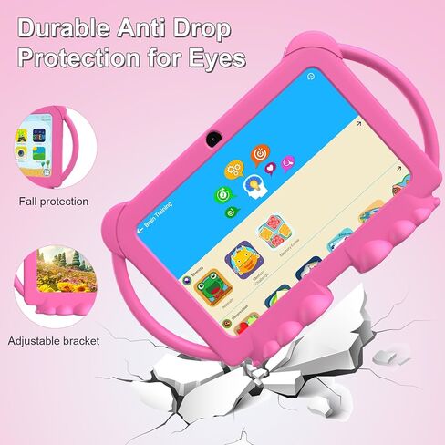 Kids Tablet, 7 inch Android Tablet for Kids, 4GB RAM 32GB ROM 1TB Expand, Toddler Tablets with Parental Control, IPS Screen, Dual Camera, Educational, Games, Shockproof Case for Boys/Girls (Pink) in Kuwait