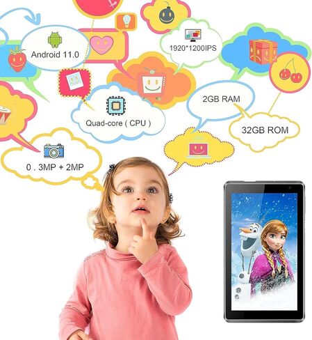 تابلت للأطفال، أندرويد 11.2 جيجابايت رام 32 جيجابايت روم، معالج رباعي النواة، شاشة IPS للأطفال 7 بوصة تابلت للأطفال in Kuwait
