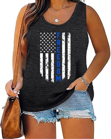 Plus Size 4th of July Independence Day Tank Tops for Women Summer American Flag Graphic Printed Tees Sleeveless Patriotic Top in Saudi Arabia