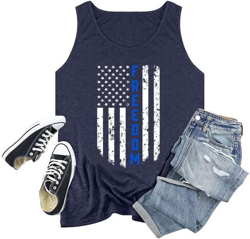 Plus Size 4th of July Independence Day Tank Tops for Women Summer American Flag Graphic Printed Tees Sleeveless Patriotic Top in Saudi Arabia