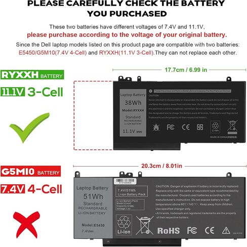 Futurebatt RYXXH 38Wh 11.1V Battery for Dell Latitude E5450 12 5000 E5250 (P25S001) 11 3150 3160 Series laptop in Saudi Arabia