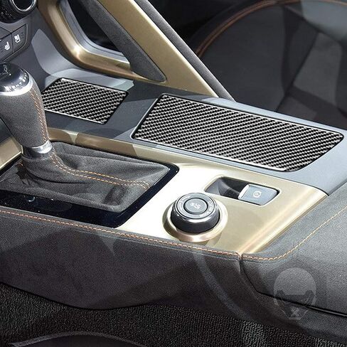Real Carbon Fiber Armrest Storage Cup Holder Gears Panel Protective Cover Molding Trims Sticker Accessories for 2014 2015 2016 2017 2018 2019 Chevrolet Corvette C7 Z06 (Black) in Saudi Arabia
