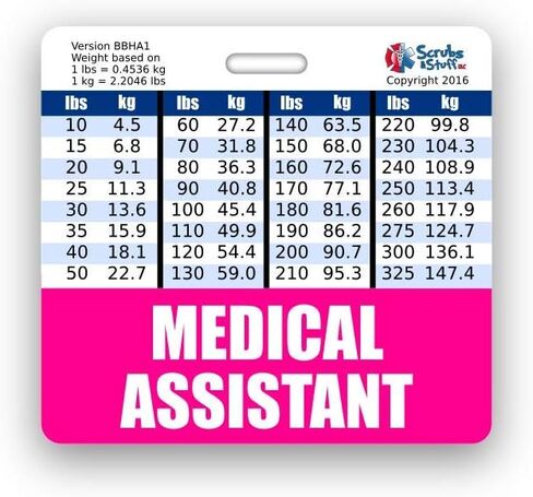 شارة المساعد الطبي بادي أفقية مع مخططات تحويل الطول والوزن (قياسية، وردي) in Kuwait